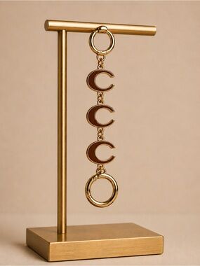 Gold-tone Charm Keychain/ bag charm/ bag extender with Brown Enamel 'C' Accents